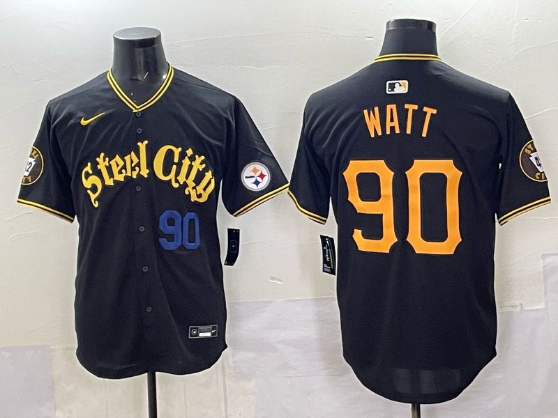 Men 2025 Nike Pittsburgh Steelers #90 Watt Black Limited NFL Jersey style 0062